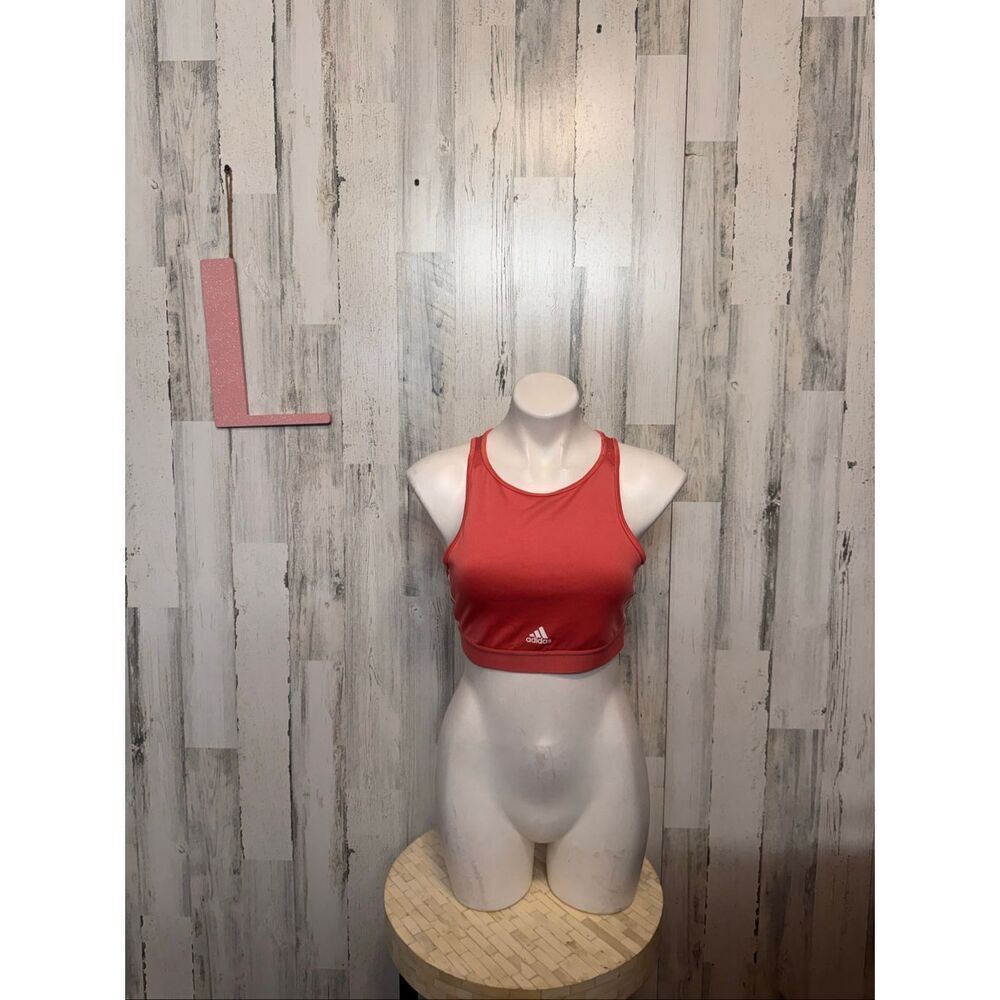 Adidas Aeroready Sports Bra Womens Large Coral Red 3 Stripe Cutout Back Active T